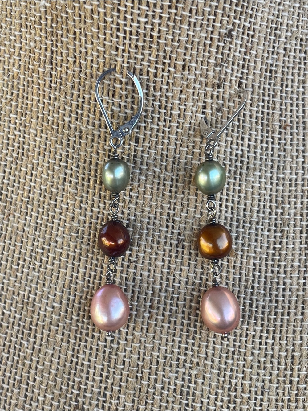 Honora Multicolor Pearl Drop Earrings - Pink, Green & Brown 925